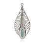Antique Silver Plated Leaf Alloy Synthetic Turquoise Big Pendants, 61x27x6mm, Hole: 2mm