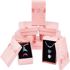 PandaHall Elite 10Pcs Cardboard Jewelry Boxes, with Sponge Inside, Rectangle, Bowknot Pattern