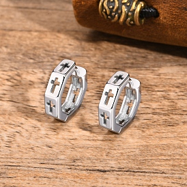 Pendientes de aro con cruz de acero inoxidable, Joyas para hombres