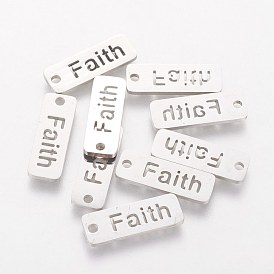 Pendentifs en acier inoxydable, pendentifs à message inspirant, rectangle avec le mot foi