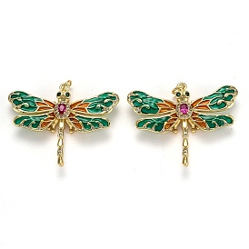 Осенняя тема латунные подвески с микропаве и фианитами, с эмалью и кольцами для прыжков, долговечный, стрекоза
