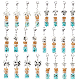 24шт 6 стили серии Ocean синтетическая бирюза подвесные украшения, с выводами сплава и 304 из нержавеющей стали омары коготь застежками