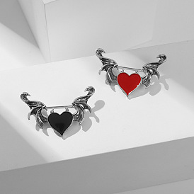 Heart-shaped Alloy Enamel Pin with Devil Wings and Oil Drop Design