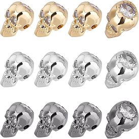 Латунные бусины, микро Pave комплектация ааа кубического циркония, череп, без кадмия, без никеля и без свинца