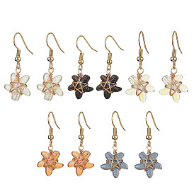 Lampwork Starfish Dangle Earrings, Real 18K Gold Plated Brass Wire Wrap Earrings