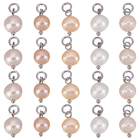 20шт. натуральный культивированный пресноводный жемчуг, двухсторонние полированные подвески, с выводами из латуни и 304 перемычками из нержавеющей стали., цвет нержавеющей стали
