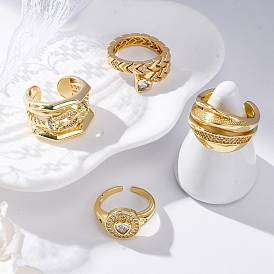 Открытые манжеты из латуни с микропаве и прозрачным цирконием для женщин, реальный 18 k позолоченный