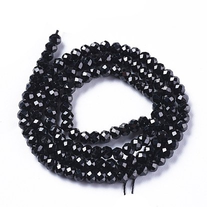 Natural Black Spinel Beads Strands, Faceted, Rondelle
