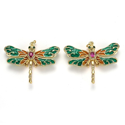 Осенняя тема латунные подвески с микропаве и фианитами, с эмалью и кольцами для прыжков, долговечный, стрекоза