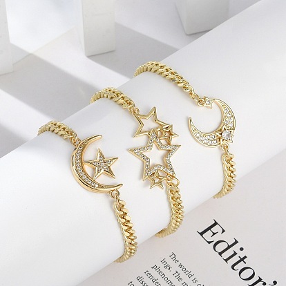 Браслеты с подвесками из латуни с прозрачным кубическим цирконием, браслеты из кубинской цепочки для женщин, реальный 18 k позолоченный