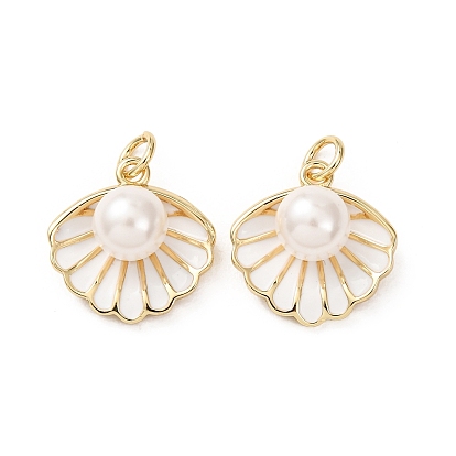 Латунь эмаль подвески, с бусиной ракушки и прыжковым кольцом, долговечный, реальный 18 k позолоченный, формы раковины