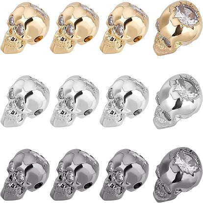 Латунные бусины, микро Pave комплектация ааа кубического циркония, череп, без кадмия, без никеля и без свинца