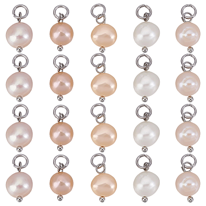 20шт. натуральный культивированный пресноводный жемчуг, двухсторонние полированные подвески, с выводами из латуни и 304 перемычками из нержавеющей стали., цвет нержавеющей стали