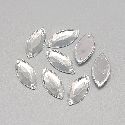 Шить на горный хрусталь, прозрачный акриловый горный хрусталь, два отверстия, аксессуары для одежды, граненые, лошадиный глаз 