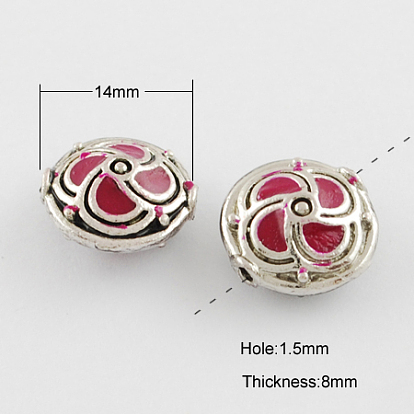 Perles Indonésiennes manuelles, avec des noyaux en alliage, plat rond, 14x8mm, Trou: 1.5mm