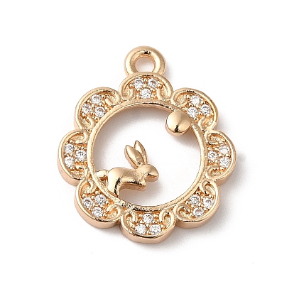 Латунные подвески, с четким кубического циркония, цветок с кроликом