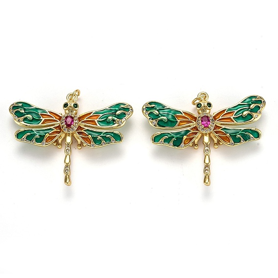 Осенняя тема латунные подвески с микропаве и фианитами, с эмалью и кольцами для прыжков, долговечный, стрекоза