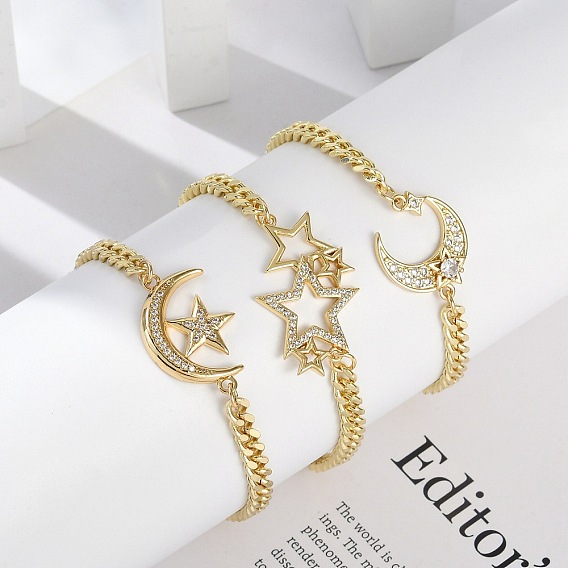 Браслеты с подвесками из латуни с прозрачным кубическим цирконием, браслеты из кубинской цепочки для женщин, реальный 18 k позолоченный