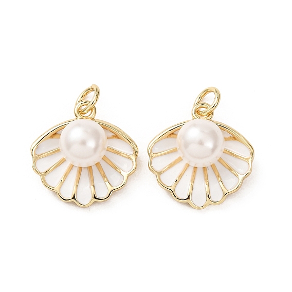 Латунь эмаль подвески, с бусиной ракушки и прыжковым кольцом, долговечный, реальный 18 k позолоченный, формы раковины