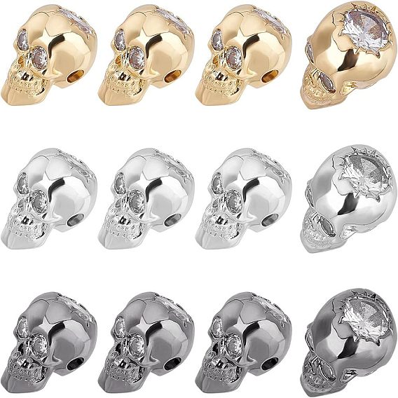 Латунные бусины, микро Pave комплектация ааа кубического циркония, череп, без кадмия, без никеля и без свинца
