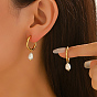 Stainless Steel Teardrop Hoop Earrings, with Freshwater Pearl