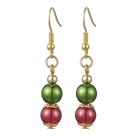 Baking Painted Pearlized Glass Pearl Dangle Earrings, with Iron Earring Hooks for Girl Women