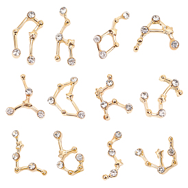 Alloy Cabochons, with Crystal Glass Rhinestone, Nail Art Decoration Accessories, DIY Crystal Epoxy Resin Material Filling, 12 Constellation