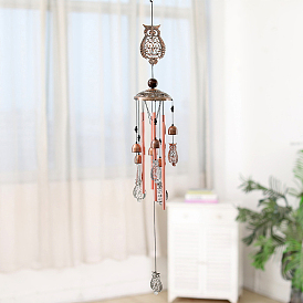 Retro Iron Owl Wind Chime Hanging Decoration Bell with 4 Hollow Aluminum Tubes, for Home Garden Outdoor Decoration