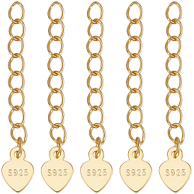 10 шт. 925 цепочки-удлинители из стерлингового серебра, с сердцем прелести