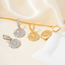 Латунные прозрачные кубические цирконии плоские круглые серьги-кольца со звездой