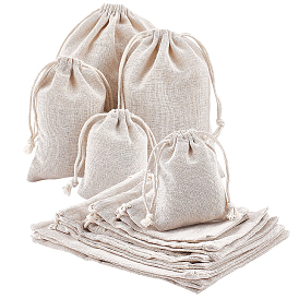 Pandahall elite 16 pcs 4 style polyester blanc bricolage artisanat sac à cordon, sacs à cordon en coton, pour l'emballage de bonbons de fête de mariage d'anniversaire de la Saint-Valentin