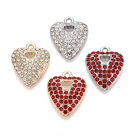 Подвески из сплава и страза, сердце, без свинца и без кадмия