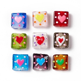 Handmade Lampwork Beads, Square with Heart Pattern