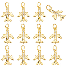 12 кулоны из латуни с прозрачным кубическим цирконием, самолет, с целью перехода в кольце, без кадмия и без свинца