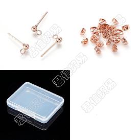 30Stück 304 Ohrstecker mit Kugel aus Edelstahl, Ohrringe Zubehör, mit Öse und Ohrmuttern, Runde