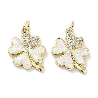 Латунные микропаве прозрачные подвески с фианитом, без кадмия и без свинца, с синтетическим опалом и кольцами-прыгунами, реальный 18 k позолоченный, клевер амулеты