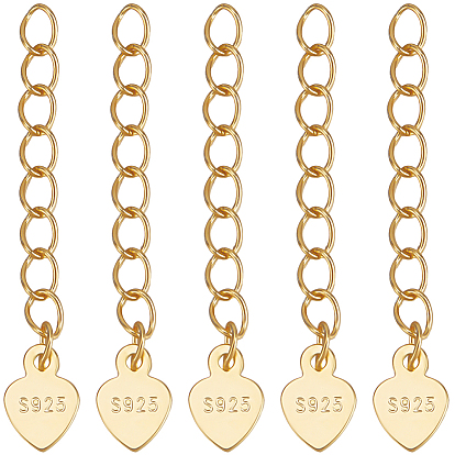 10 шт. 925 цепочки-удлинители из стерлингового серебра, с сердцем прелести