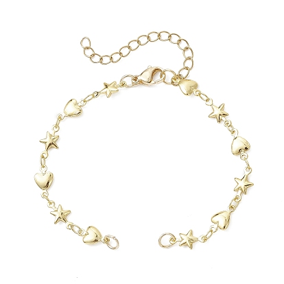 Изготовление браслета-цепочки со звездой и сердцем из латуни, с 304 из нержавеющей стали Lobster Claw застежками