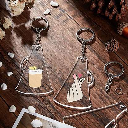 Fabrication de porte-clés bricolage, avec des pendentifs en acrylique transparent trompette vierge, 304 inox Anneaux ouverte, porte-clés en fer