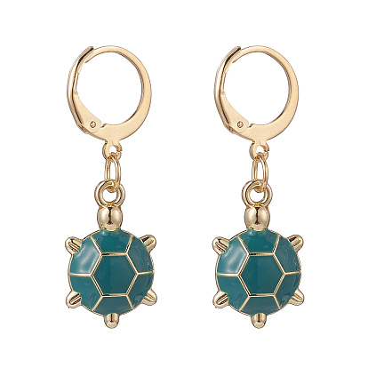 5 Pairs 5 Color Alloy Enamel Tortoise Dangle Leberback Earring, Golden 304 Stainless Steel Jewelry for Women