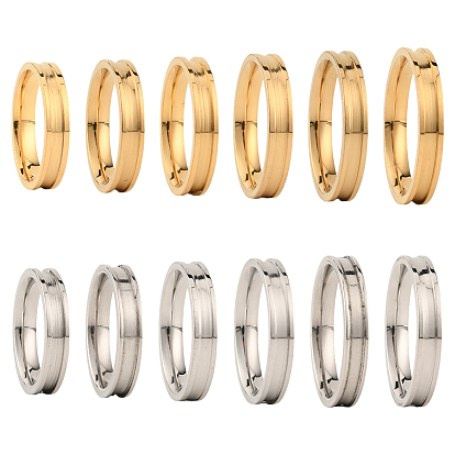 12 шт. 12 стили 201 нержавеющая сталь рифленые кольца для пальцев, кольцевой сердечник, для изготовления инкрустации