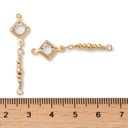 Glass Connector Charms, with Brass Findings, Real 18K Gold Plated, Rhombus