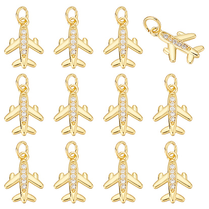 12 кулоны из латуни с прозрачным кубическим цирконием, самолет, с целью перехода в кольце, без кадмия и без свинца