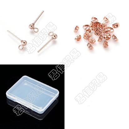 30Stück 304 Ohrstecker mit Kugel aus Edelstahl, Ohrringe Zubehör, mit Öse und Ohrmuttern, Runde