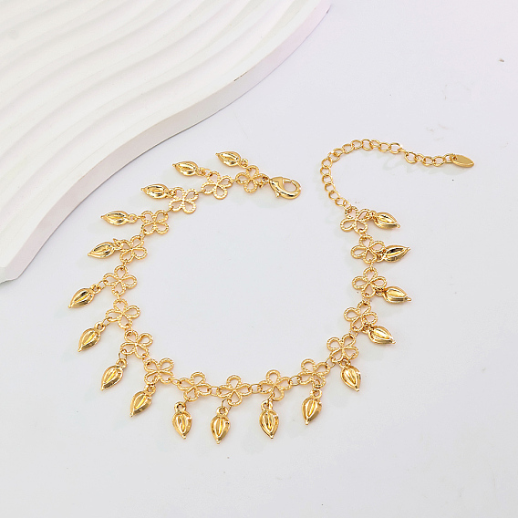 Модные винтажные пляжные латунные звенья цепи с цветком и кисточкой из листьев регулируемые женские браслеты на щиколотку