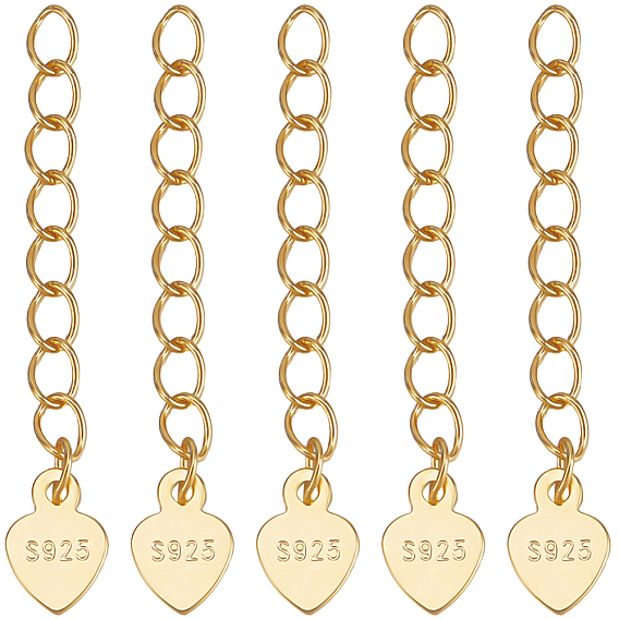 10 шт. 925 цепочки-удлинители из стерлингового серебра, с сердцем прелести