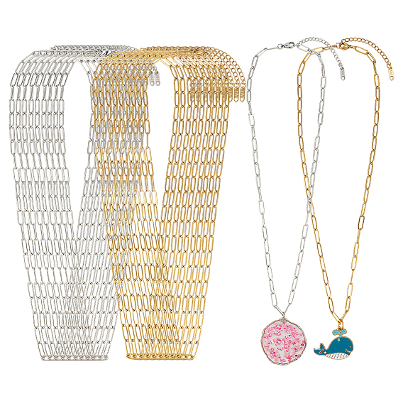 10 шт. 2 цвета 304 ожерелья из нержавеющей стали со скрепками