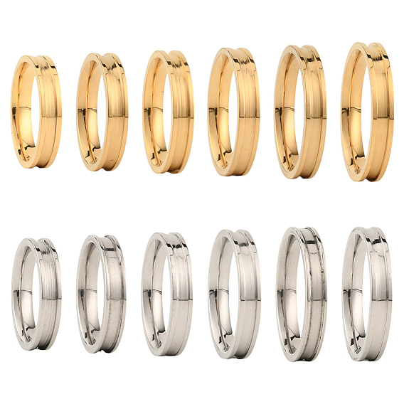 12 шт. 12 стили 201 нержавеющая сталь рифленые кольца для пальцев, кольцевой сердечник, для изготовления инкрустации