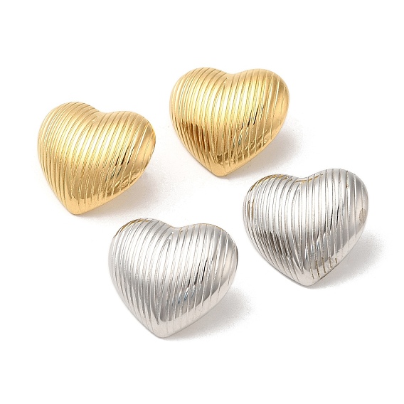 304 Stainless Steel Stud Earrings, Textured Heart