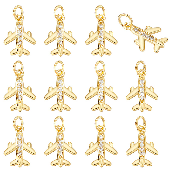 12 кулоны из латуни с прозрачным кубическим цирконием, самолет, с целью перехода в кольце, без кадмия и без свинца